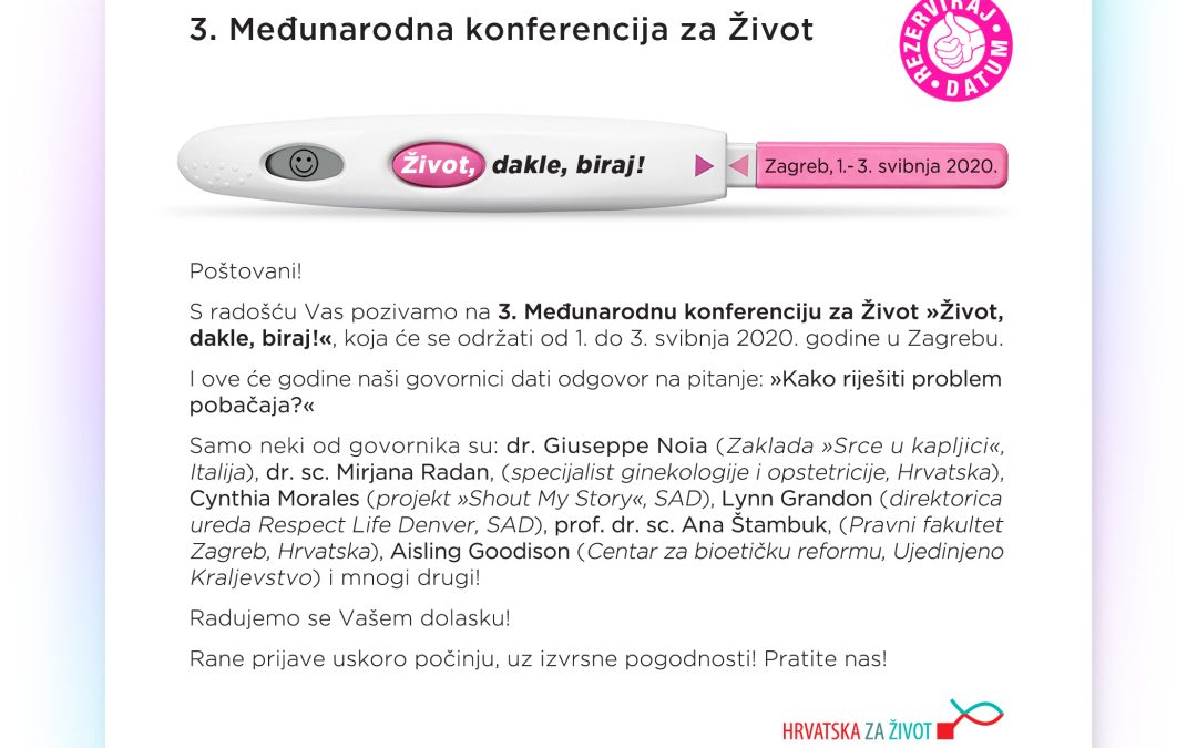Rezervirajte datum za 3. međunarodnu konferenciju za život